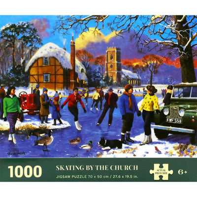 Kevin Walsh Skating By The Church 1000 Piece Jigsaw Puzzle Nostalgia Collection