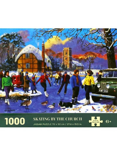Kevin Walsh Skating By The Church 1000 Piece Jigsaw Puzzle Nostalgia Collection